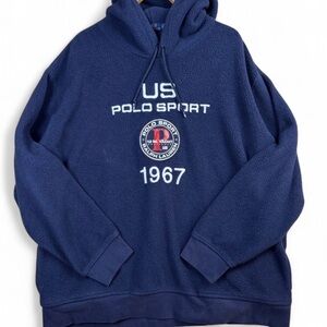 Vintage Ralph Lauren Polo Sport P 12 M Yacht Challenge Fleece Hoodie Navy Medium